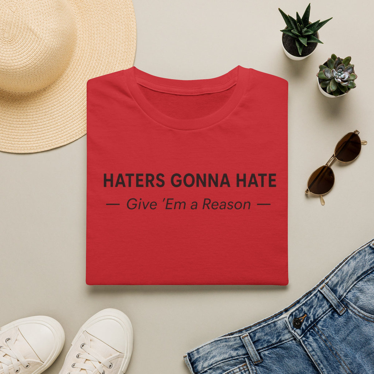 T-Shirt — "Haters Gonna Hate — Give 'Em a Reason" Minimal Graphic Tee