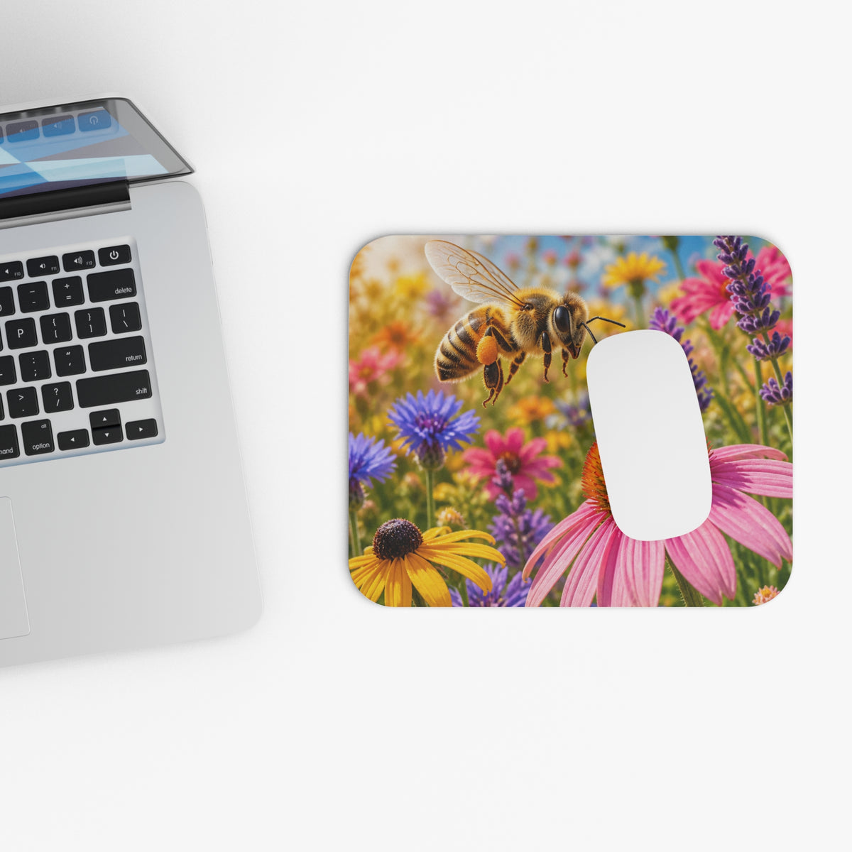 Honeybee in Wildflower Meadow Mouse Pad | Bee Floral Desk Mat