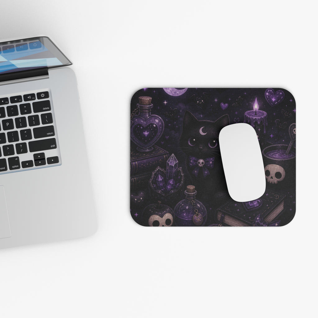 Purple Witch Cat Mouse Pad | Gothic Cat, Crystals, Potion