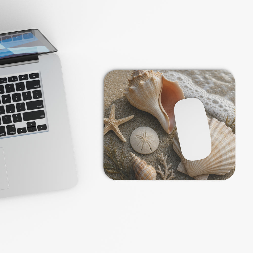 Seashell Beach Scene Mouse Pad | Coastal Shells, Sand & Starfish