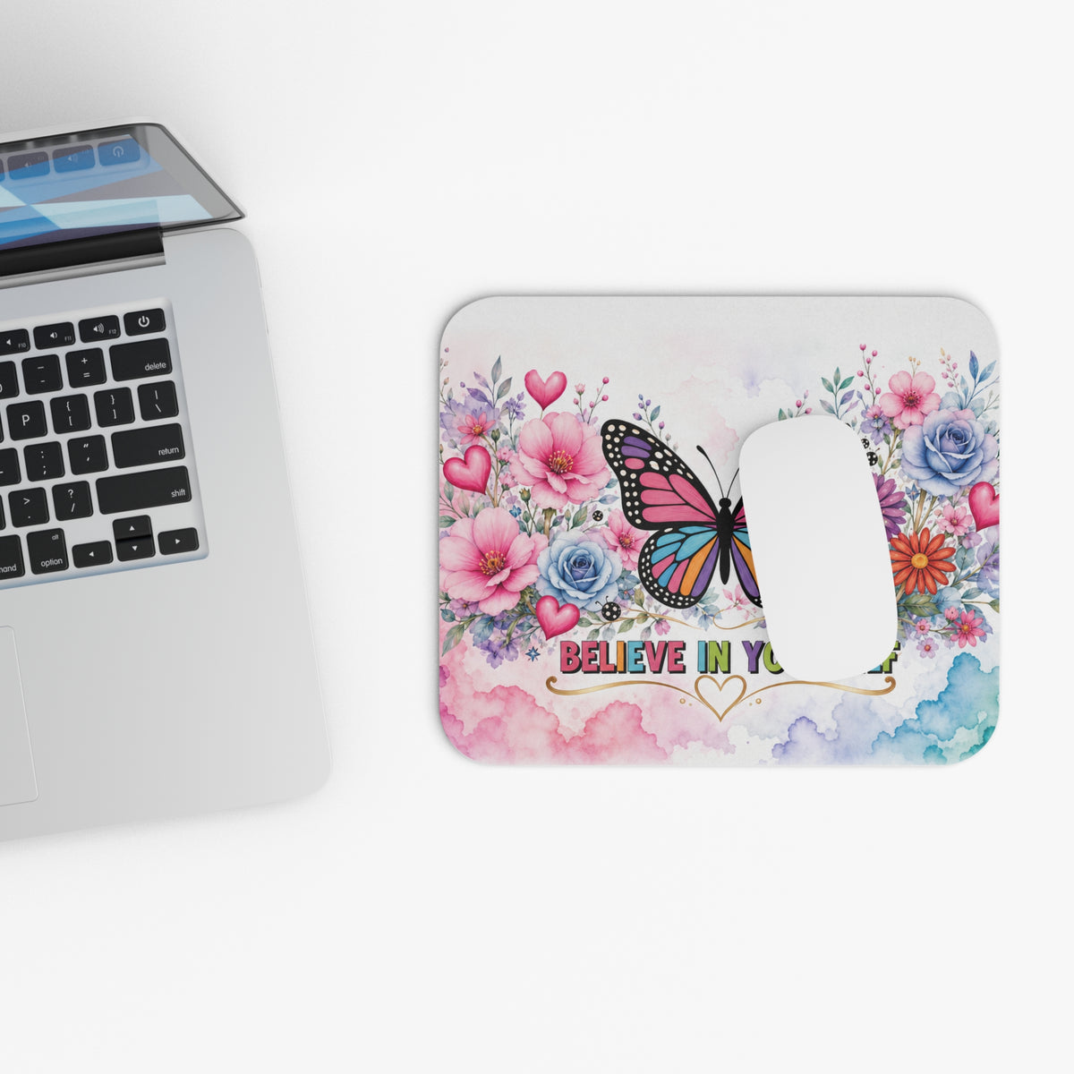Believe In Yourself Butterfly Mouse Pad | Floral Inspirational Desk Mat