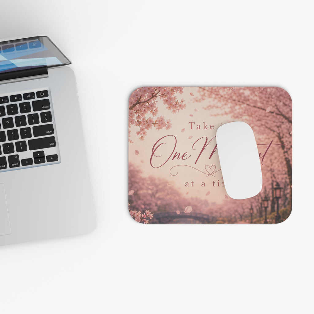 Take It One Moment Inspirational Mouse Pad | Cherry Blossom Desk Mat