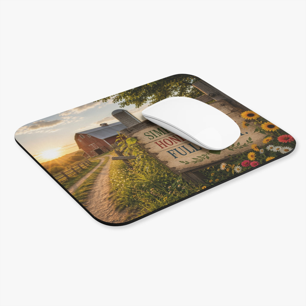 Simple Days Honest Work Full Heart mouse pad | Farmhouse sunrise scene