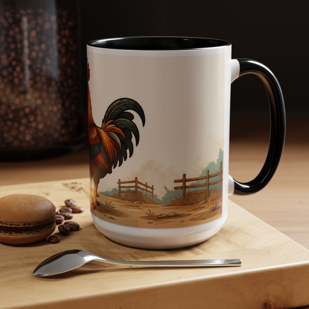 Rooster Accent Coffee Mug – Rustic Farmhouse Morning Mug