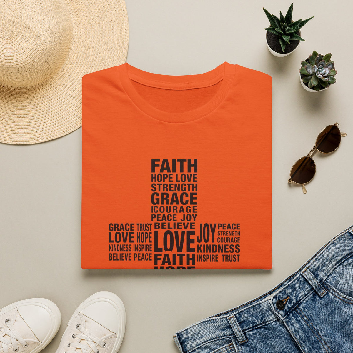 Faith Love Grace Cross T-Shirt | Inspirational Word Art