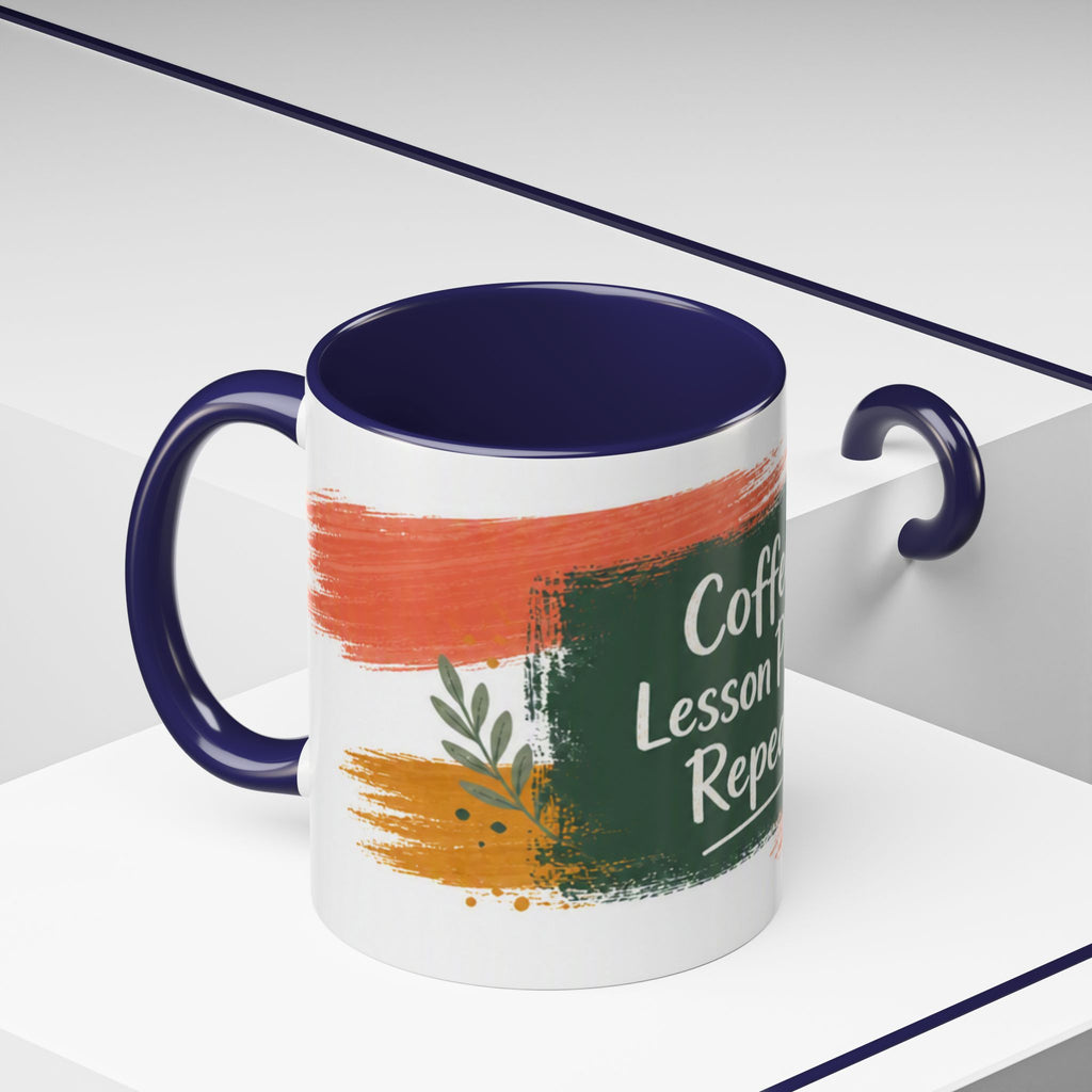 Teacher Coffee Mug - "Coffee. Lesson Plans. Repeat." Accent Ceramic Cup (11/15oz)
