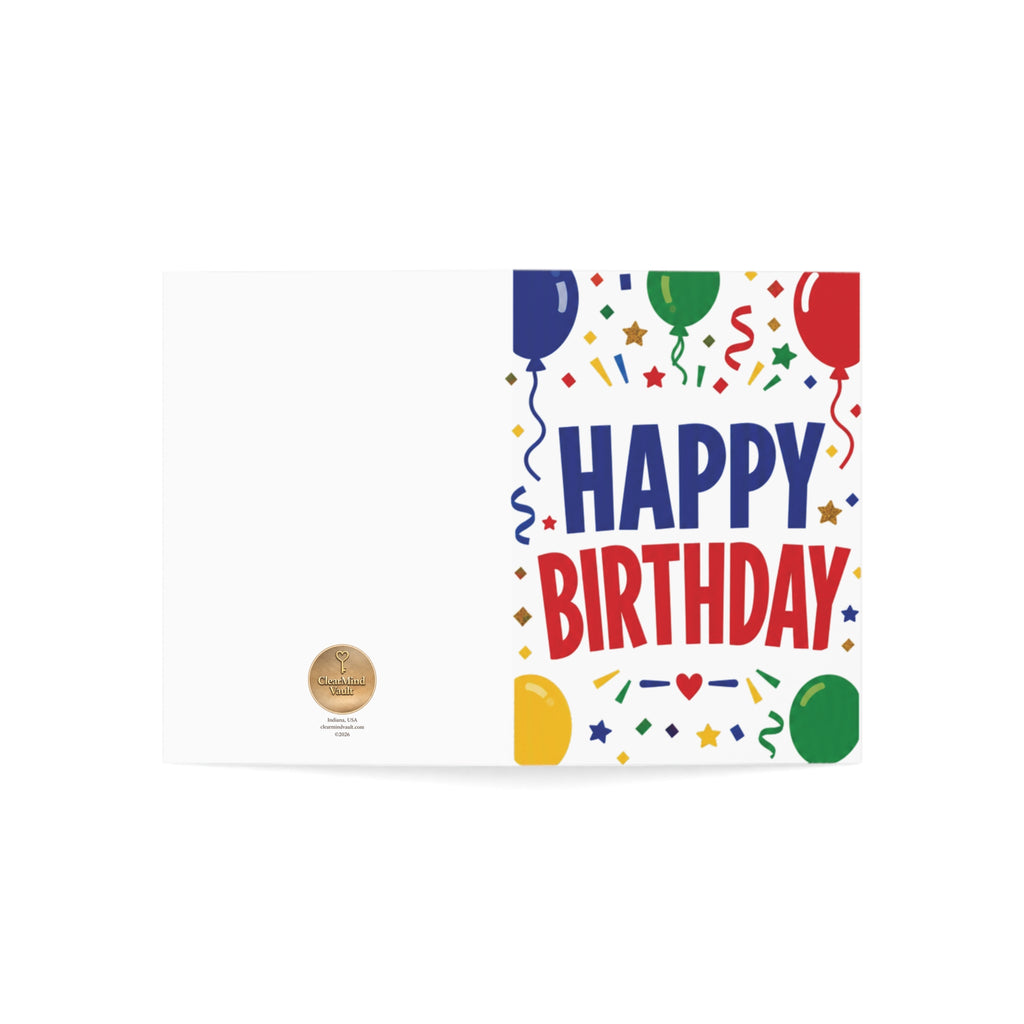 Happy Birthday Greeting Card — Colorful Balloons & Confetti Pack (Bulk Packs)