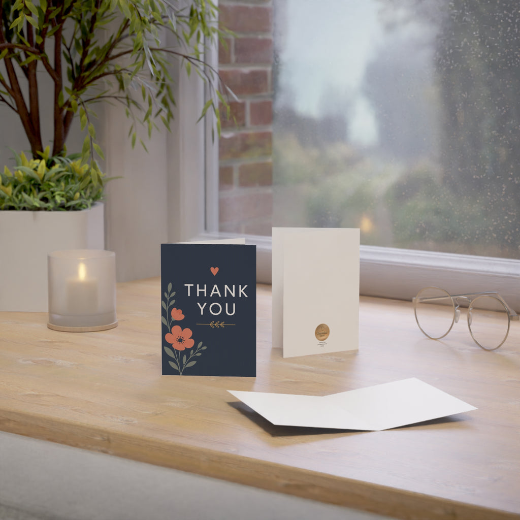 Thank You Greeting Cards — Floral Navy Folded Cards (10/30/50 pcs)