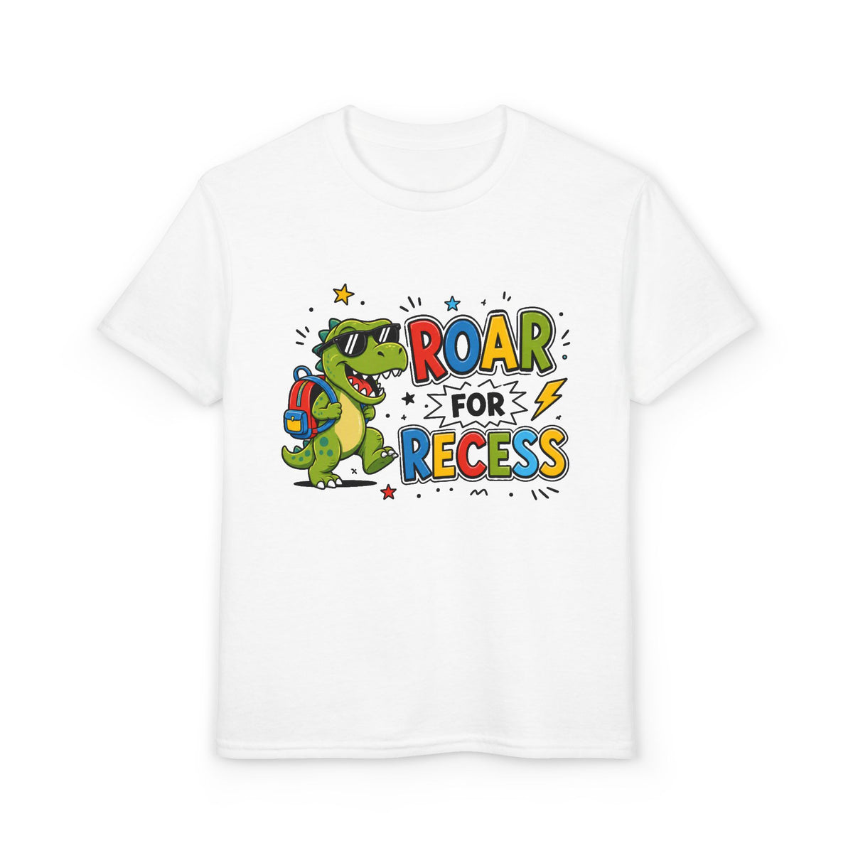 Kids "Roar Before Recess" Dino T-Shirt — Back-to-School Fun Tee