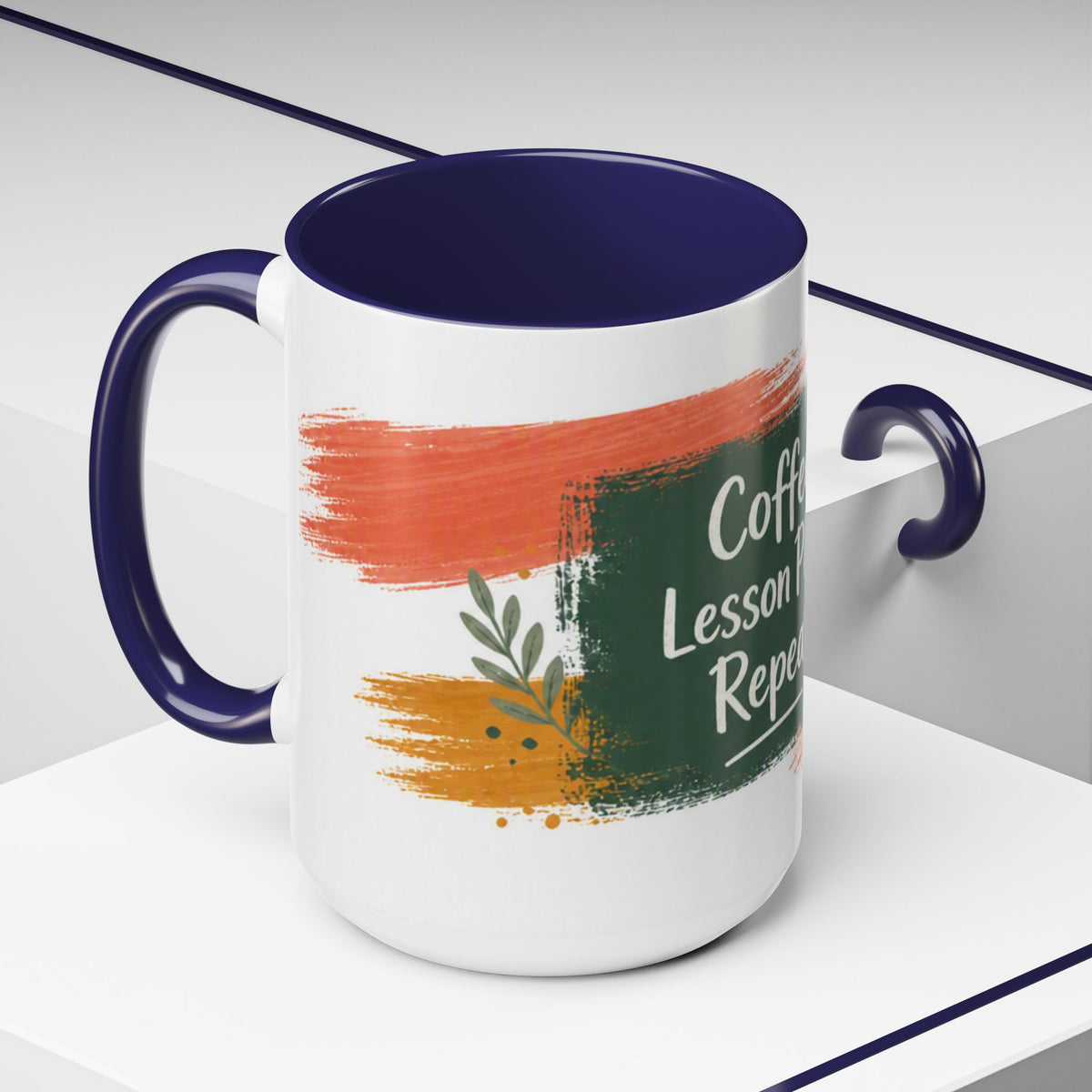 Teacher Coffee Mug - "Coffee. Lesson Plans. Repeat." Accent Ceramic Cup (11/15oz)