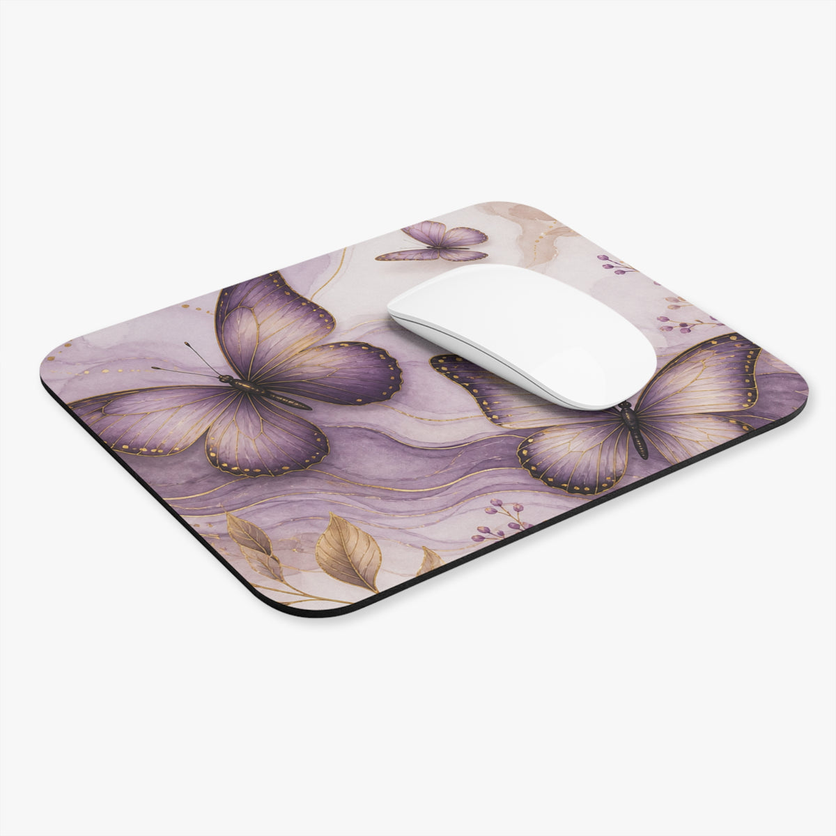 Purple Butterfly Watercolor Mouse Pad | Floral Desk Accessory