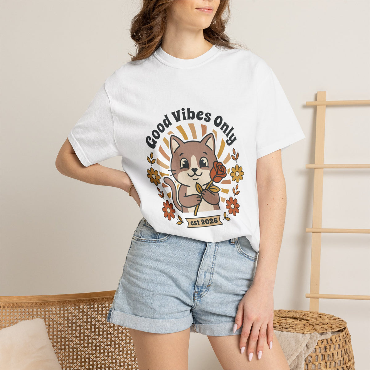 Good Vibes Only Cat T Shirt Floral Cat Graphic Tee