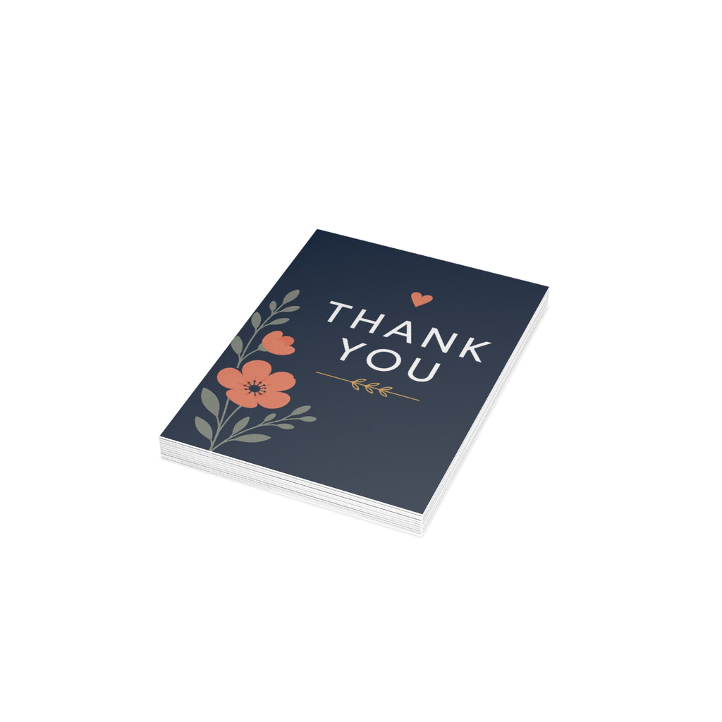 Thank You Greeting Cards — Floral Navy Folded Cards (10/30/50 pcs)