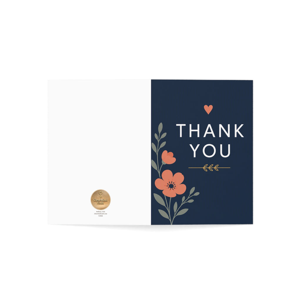 Thank You Greeting Cards — Floral Navy Folded Cards (10/30/50 pcs)