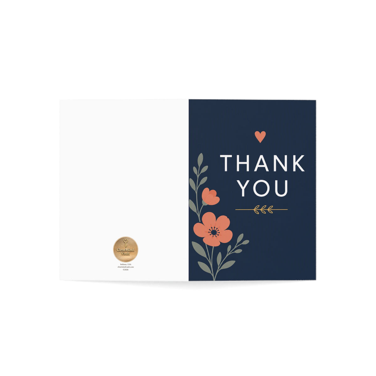 Thank You Greeting Cards — Floral Navy Folded Cards (10/30/50 pcs)