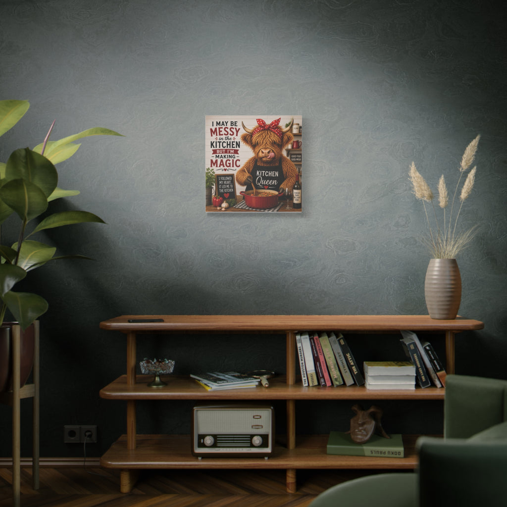 Kitchen Canvas - "I May Be Messy in the Kitchen but I’m Making Magic" Highland Cow Art
