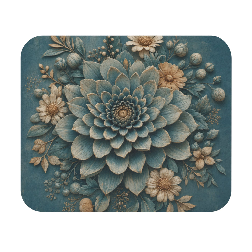 Teal Dahlia Floral Illustration Mouse Pad | Botanical Desk Accessory