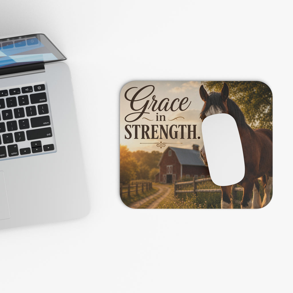 Grace in Strength horse mouse pad | rustic barn farm scene