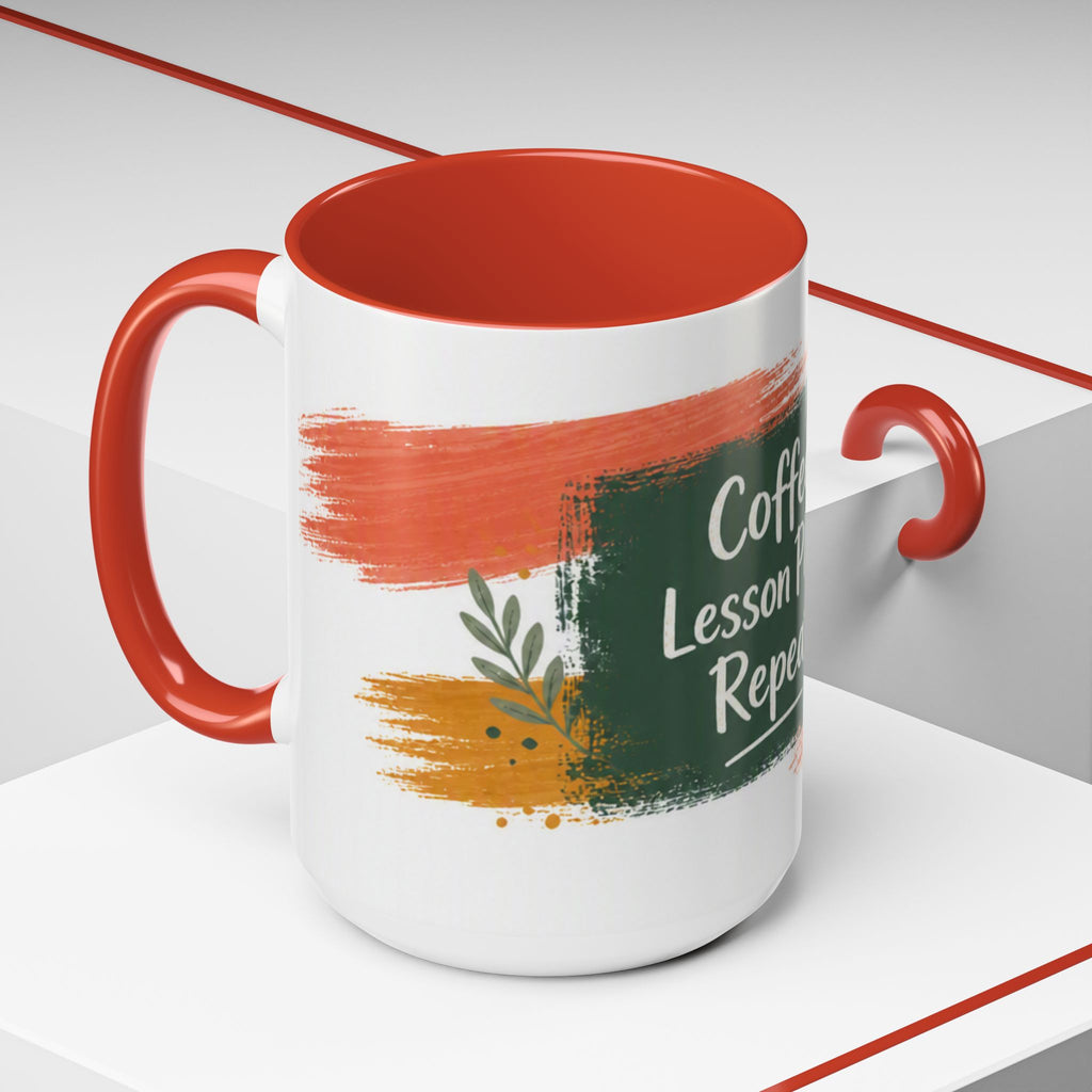 Teacher Coffee Mug - "Coffee. Lesson Plans. Repeat." Accent Ceramic Cup (11/15oz)