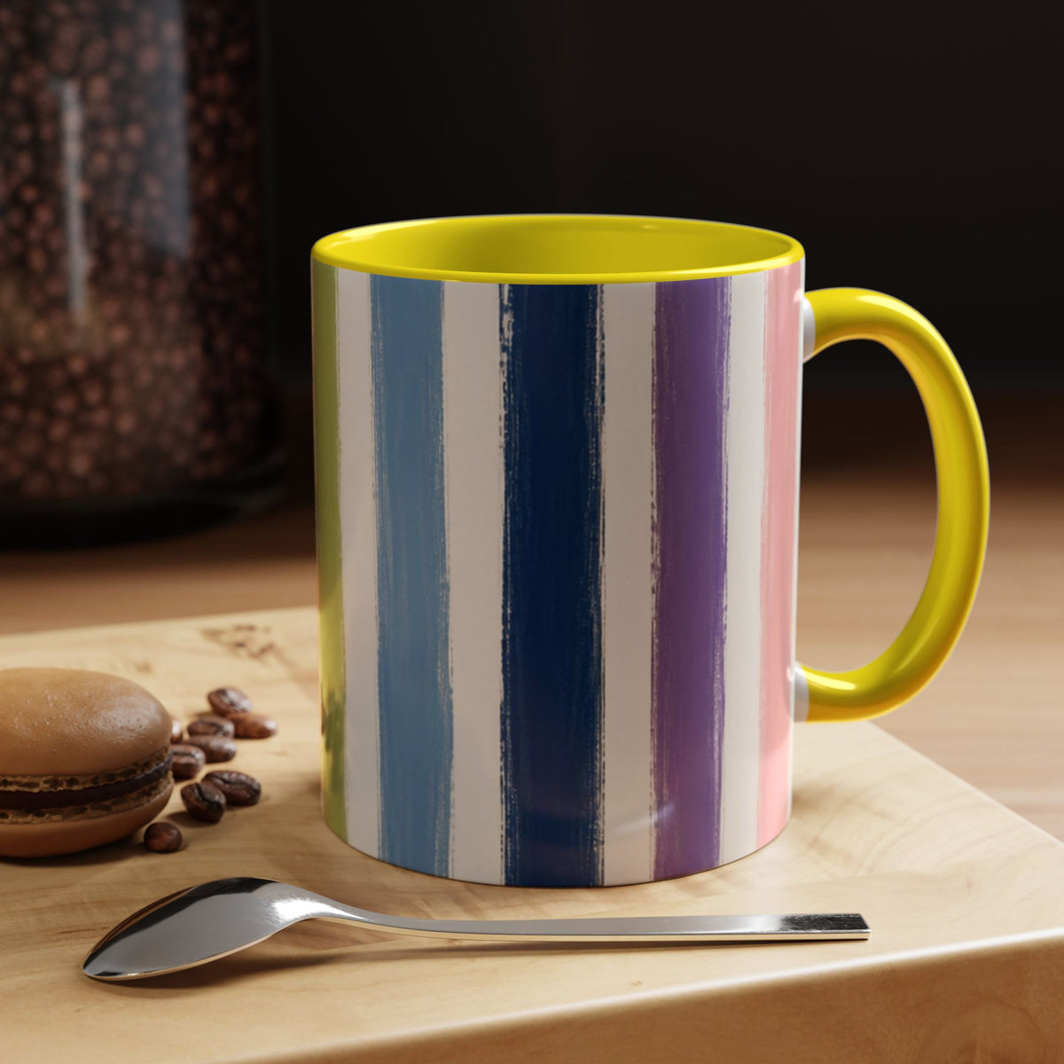 Rainbow Striped Accent Coffee Mug (11/15oz)