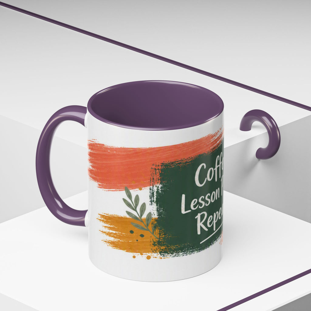 Teacher Coffee Mug - "Coffee. Lesson Plans. Repeat." Accent Ceramic Cup (11/15oz)