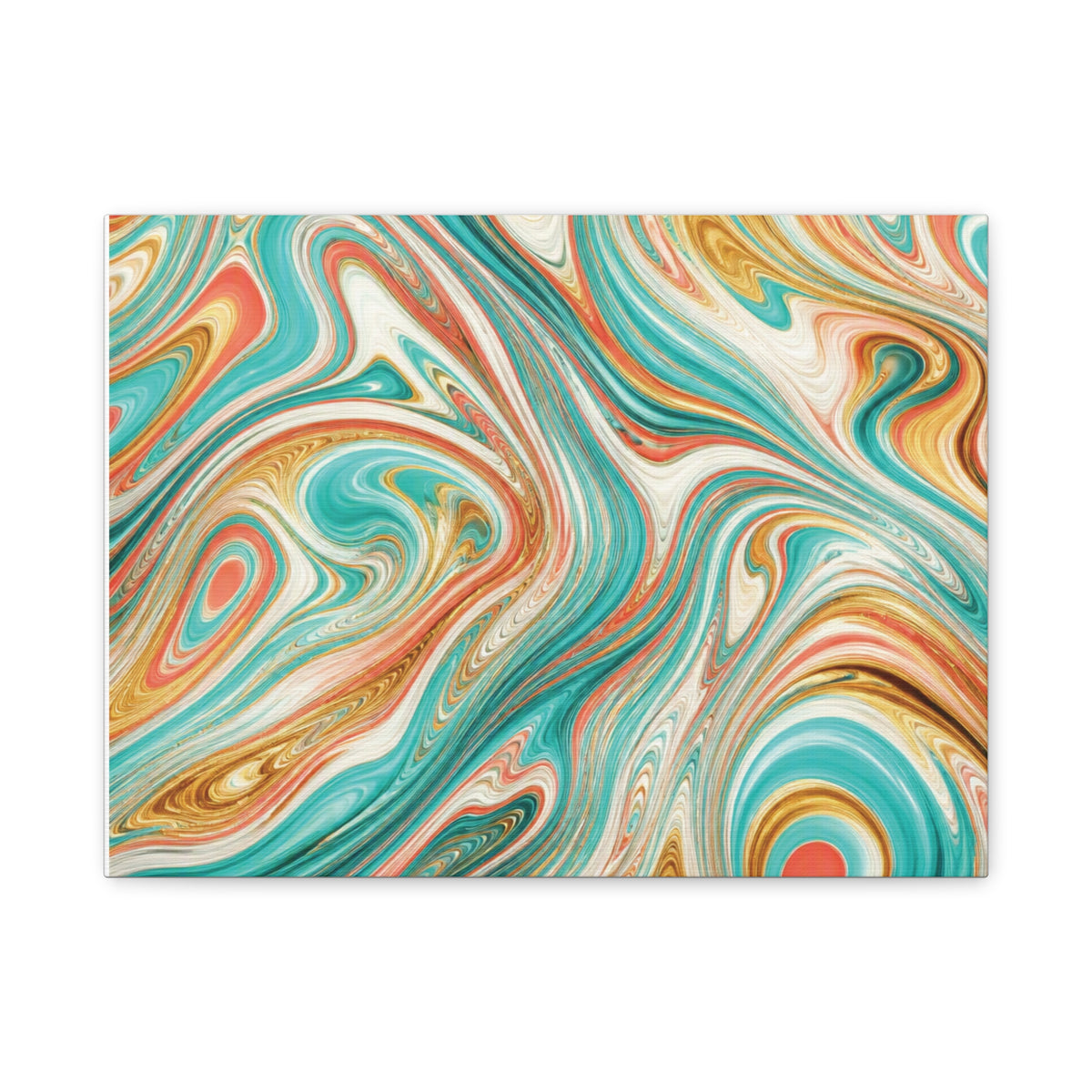 Abstract Turquoise & Coral Marble Matte Canvas Print