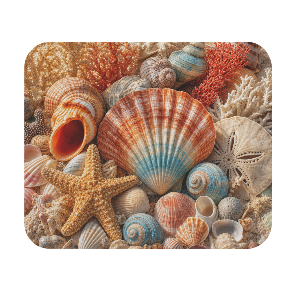 Seashells and Starfish Mouse Pad | Coastal Beach Shell Desk Mat