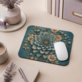 Teal Dahlia Floral Illustration Mouse Pad | Botanical Desk Accessory