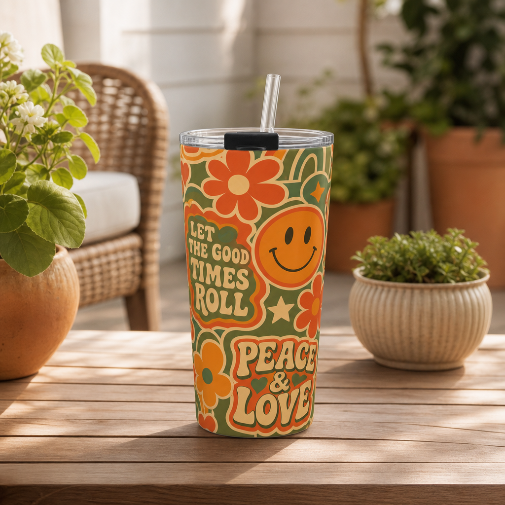 70s Retro Peace & Love Smiley Tumbler