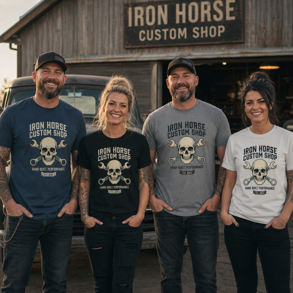 Iron Horse Skull with Wrenches T-shirt | Custom Shop Motorcycle Mechanic