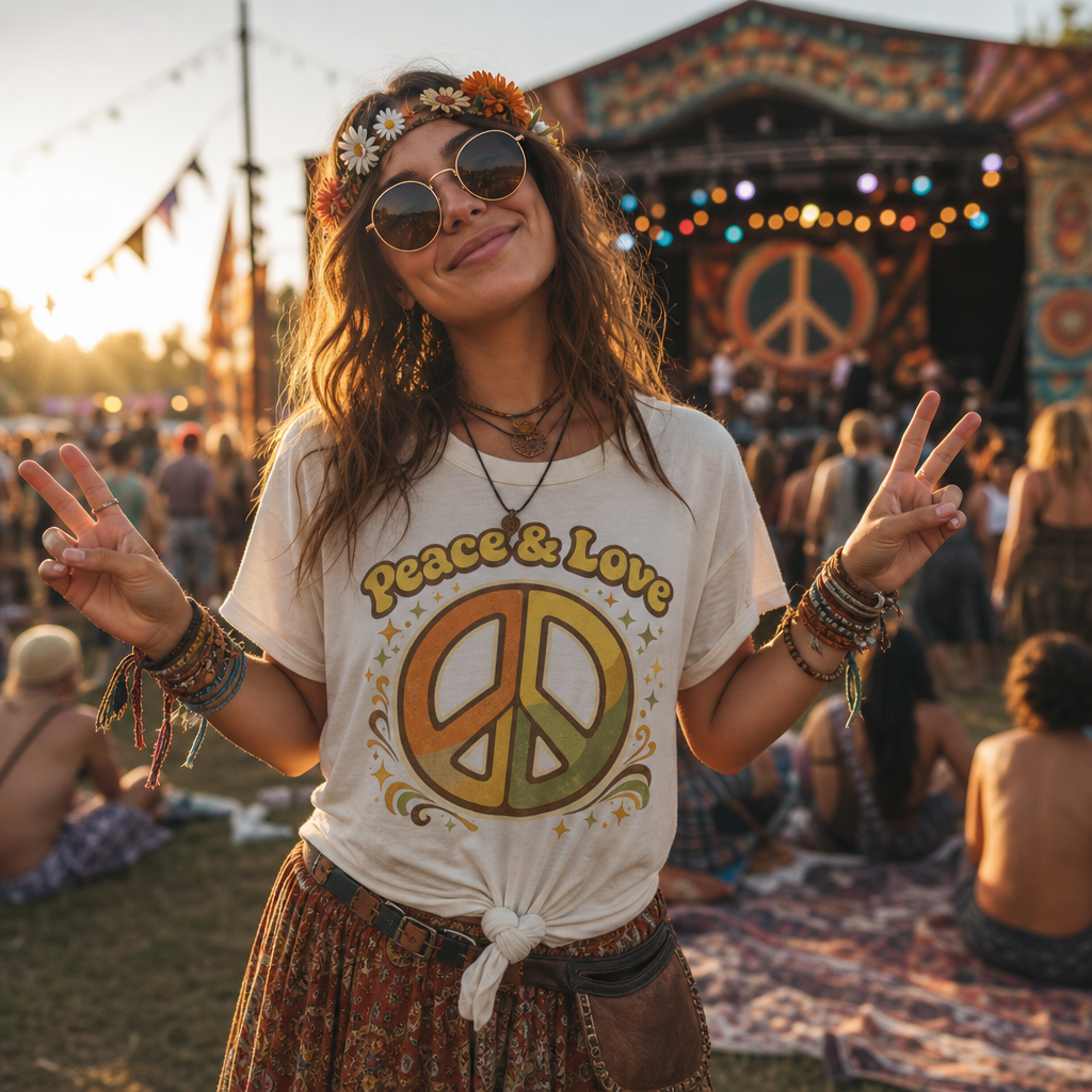 Peace & Love Peace Sign T-Shirt | Retro 70s Hippie Vibes