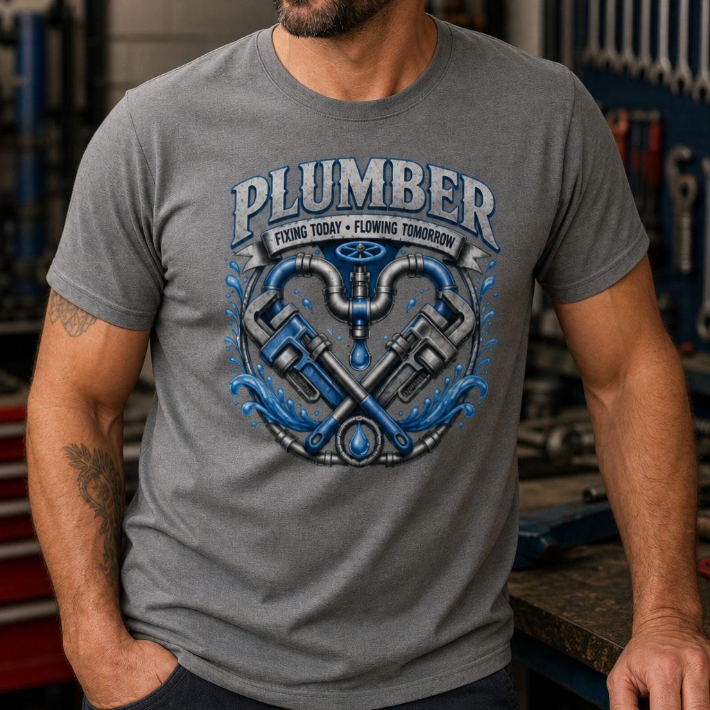 Plumber Plumbing Tools Graphic T-shirt | Pipe Wrench Crossed Logo
