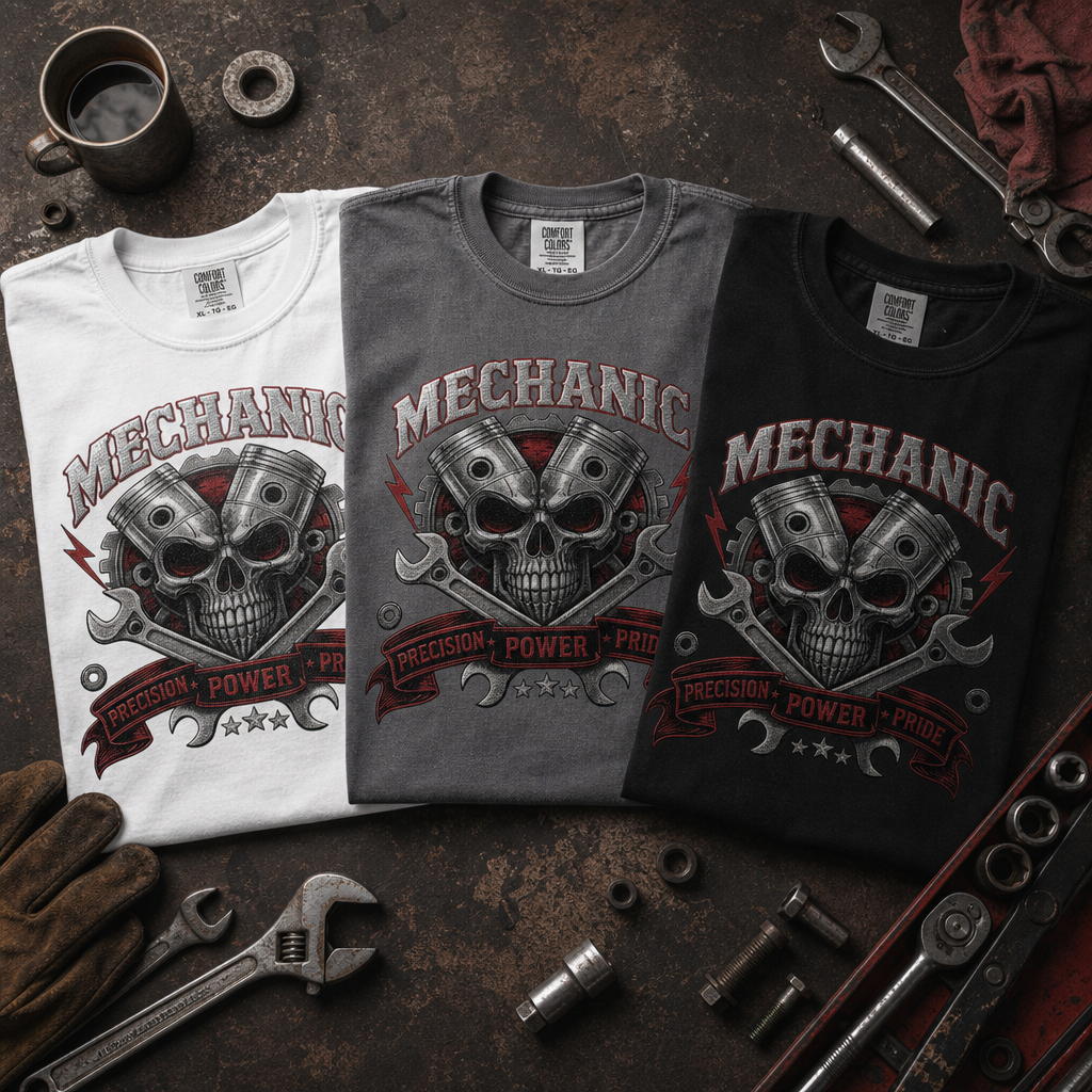 Mechanic Skull with Wrenches T-shirt | Grease Grit & Glory