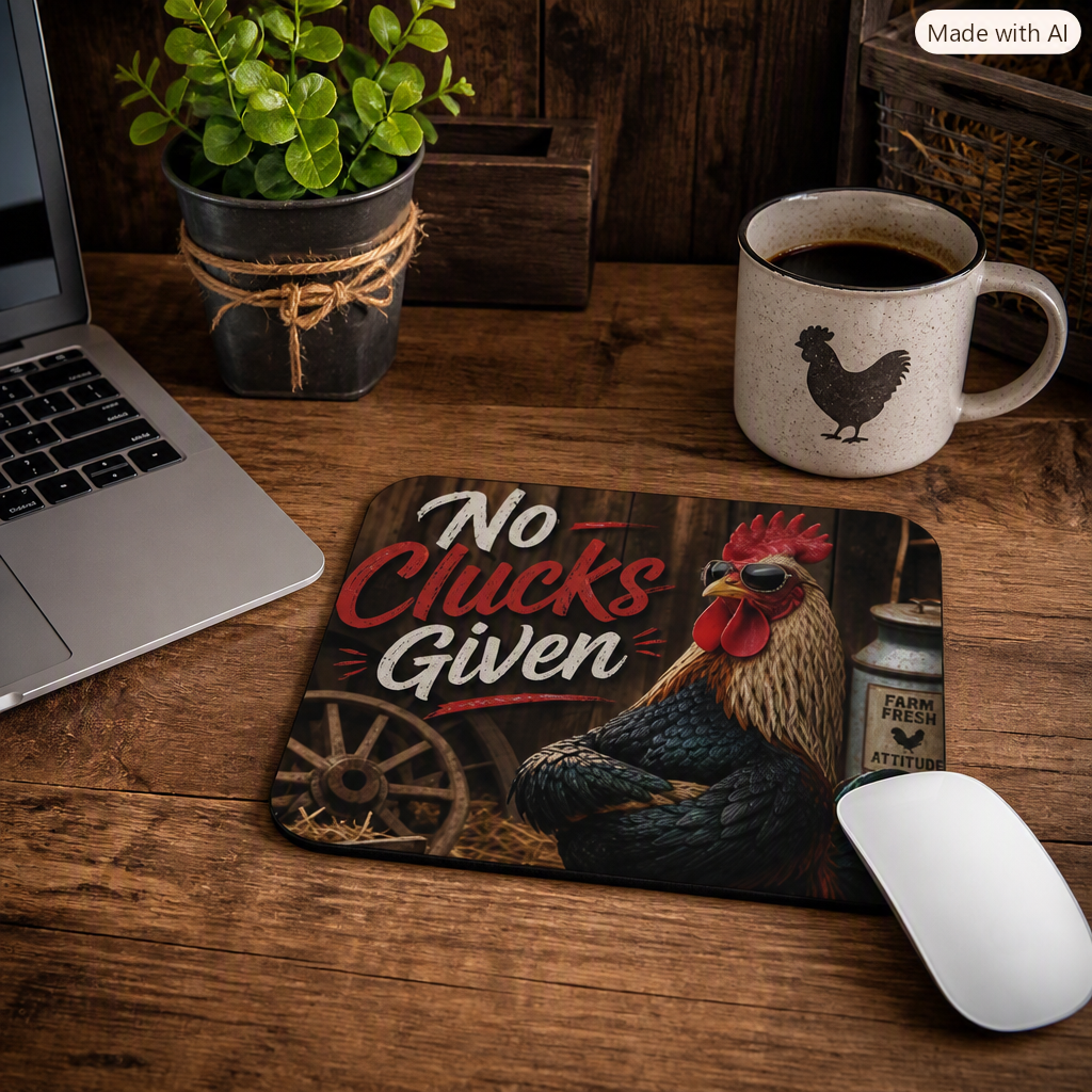 No Clucks Given Rooster Mouse Pad | Funny Farm Chicken Desk Mat