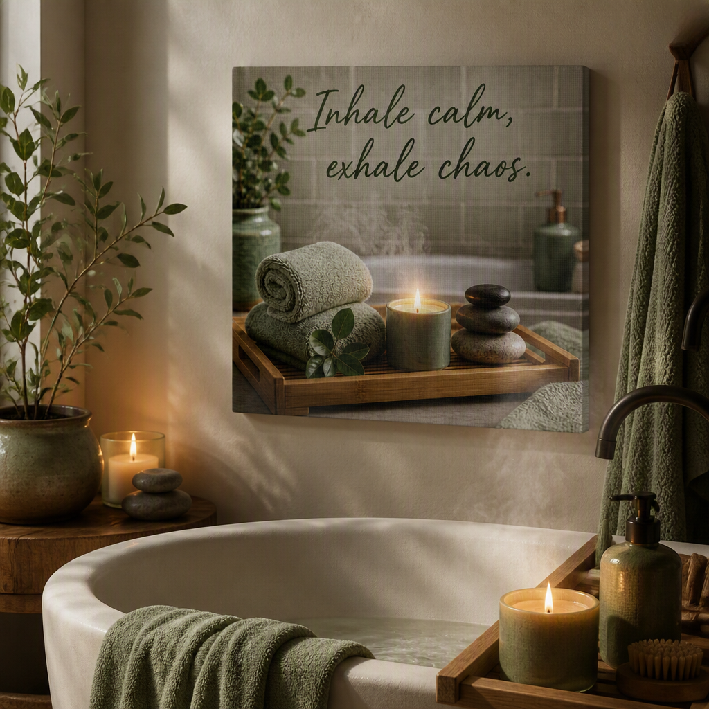 Spa Wall Art Canvas — "Inhale Calm, Exhale Chaos" Relaxing Bathroom Decor