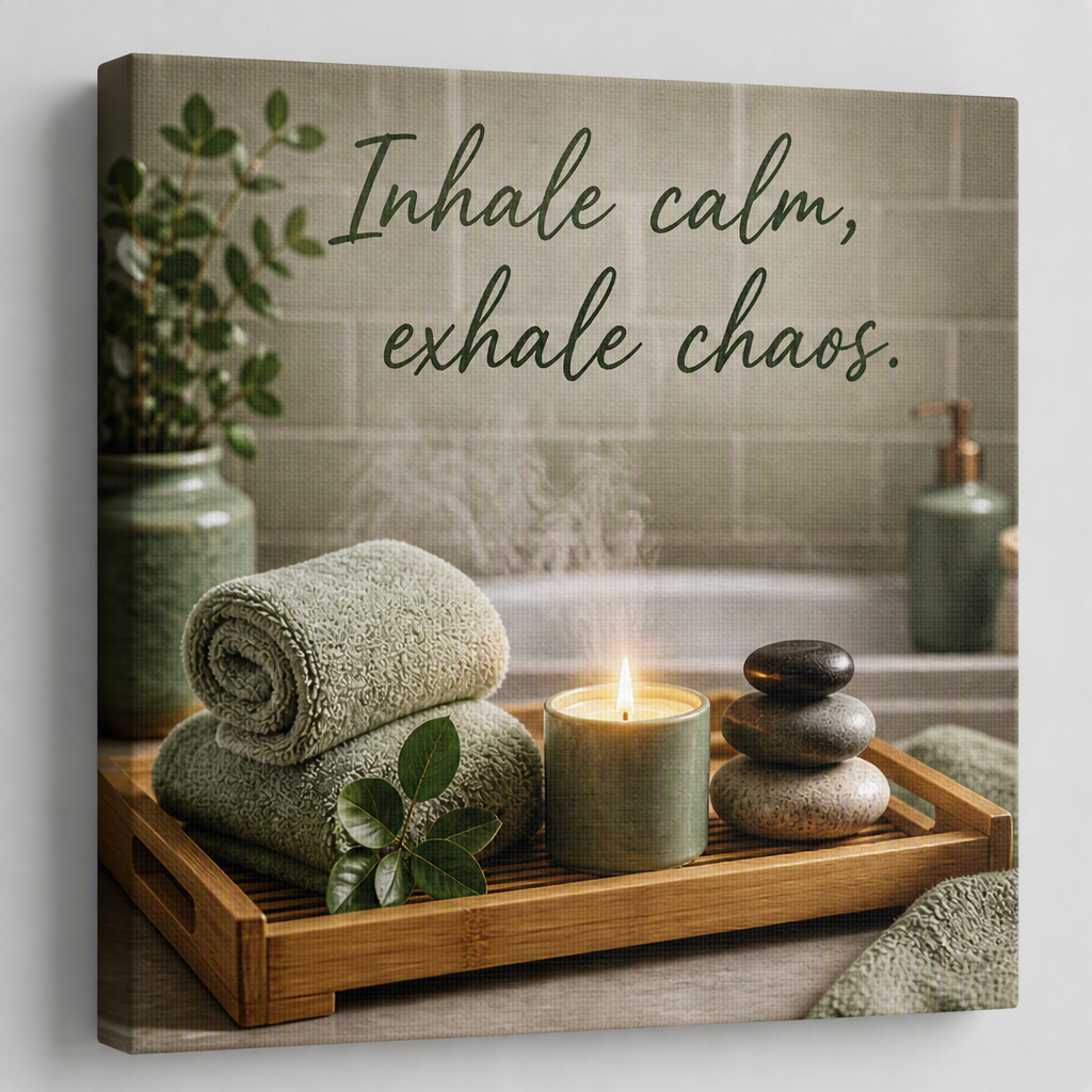 Spa Wall Art Canvas — "Inhale Calm, Exhale Chaos" Relaxing Bathroom Decor