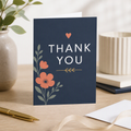Thank You Greeting Cards — Floral Navy Folded Cards (10/30/50 pcs)