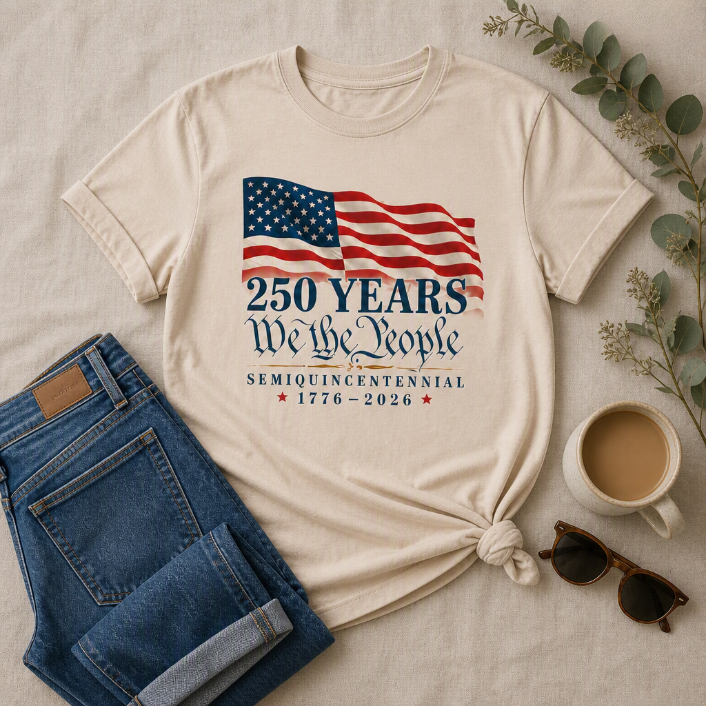 250 Years We the People T‑Shirt — American Flag Bicentennial 1776–2026 Patriotic Tee
