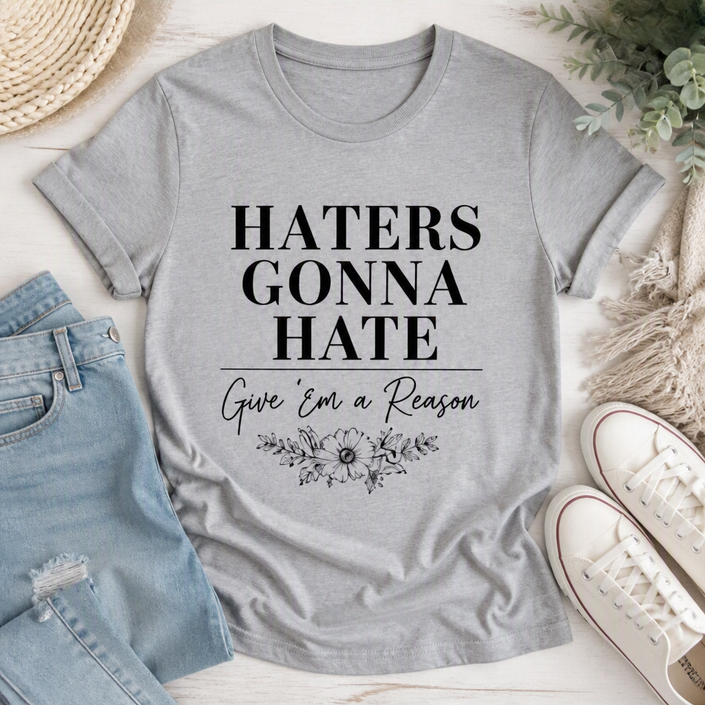 Haters Gonna Hate T-Shirt — Feminine Script Floral Graphic Tee