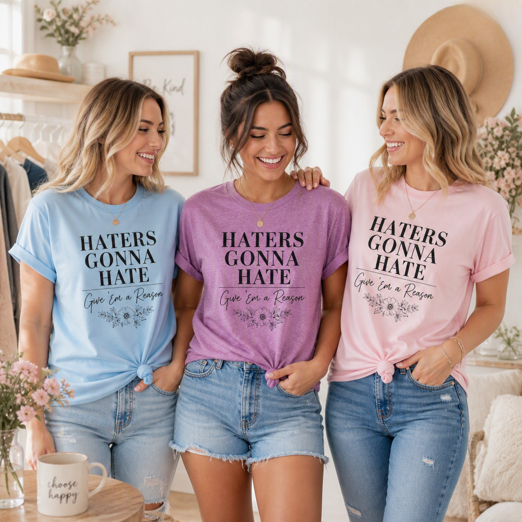 Haters Gonna Hate T-Shirt — Feminine Script Floral Graphic Tee