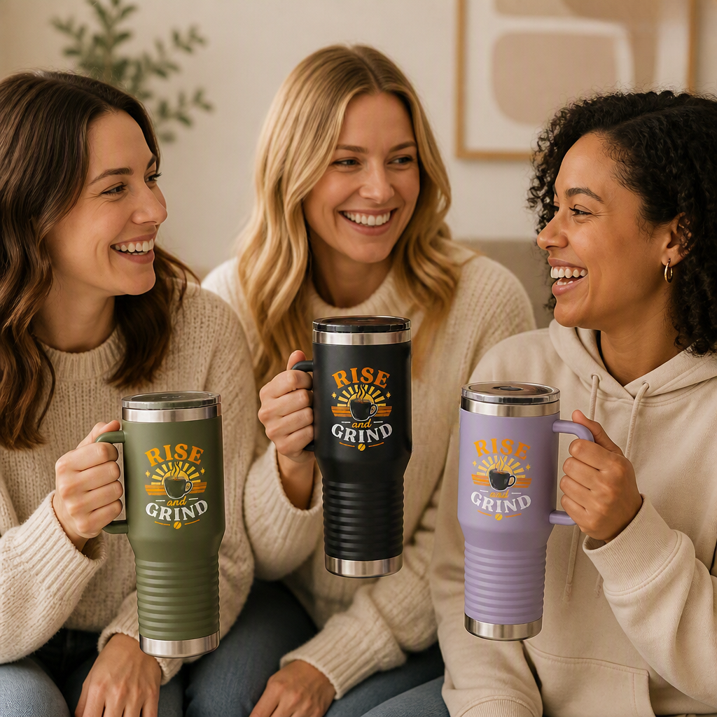 Rise and Grind Travel Mug - 20oz Insulated Coffee Tumbler