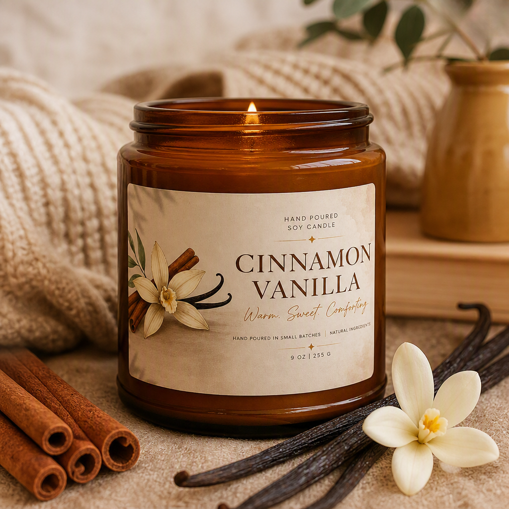Cinnamon Vanilla Soy Candle — Amber Jar (Multi-Size)