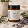 White Sage & Lavender Scented Soy Candle — Amber Jar (Multi-Size)