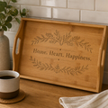 Engraved Bamboo Serving Tray – "Home, Heart, Happiness"