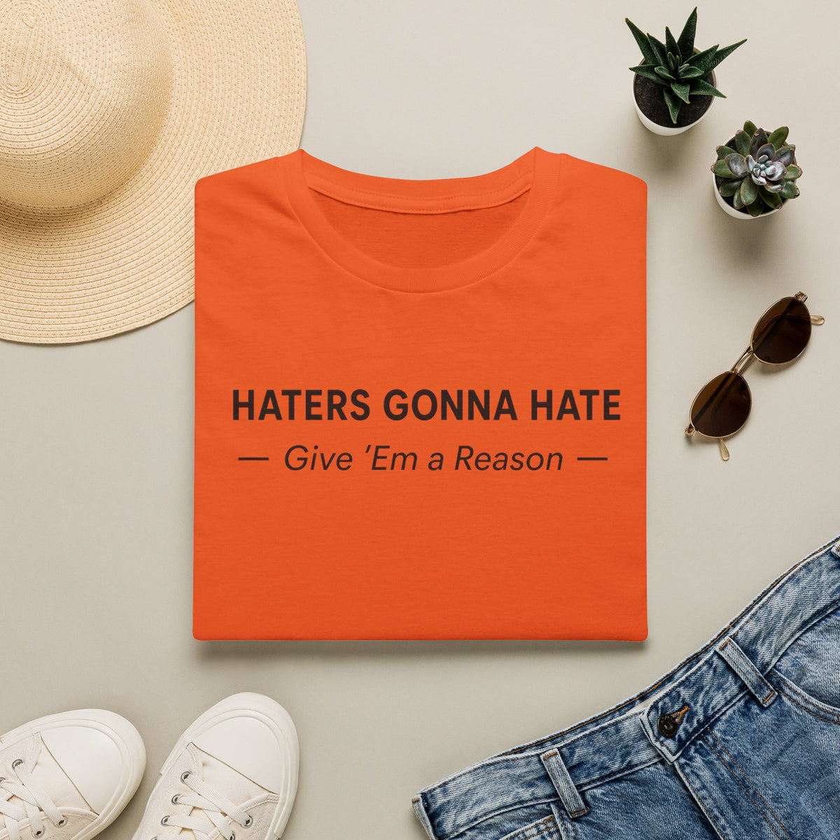 T-Shirt — "Haters Gonna Hate — Give 'Em a Reason" Minimal Graphic Tee