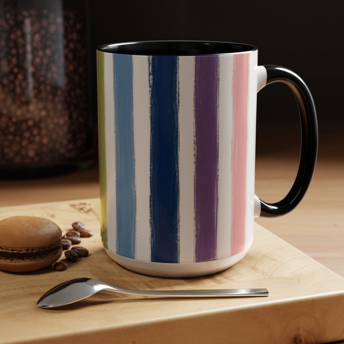 Rainbow Striped Accent Coffee Mug (11/15oz)