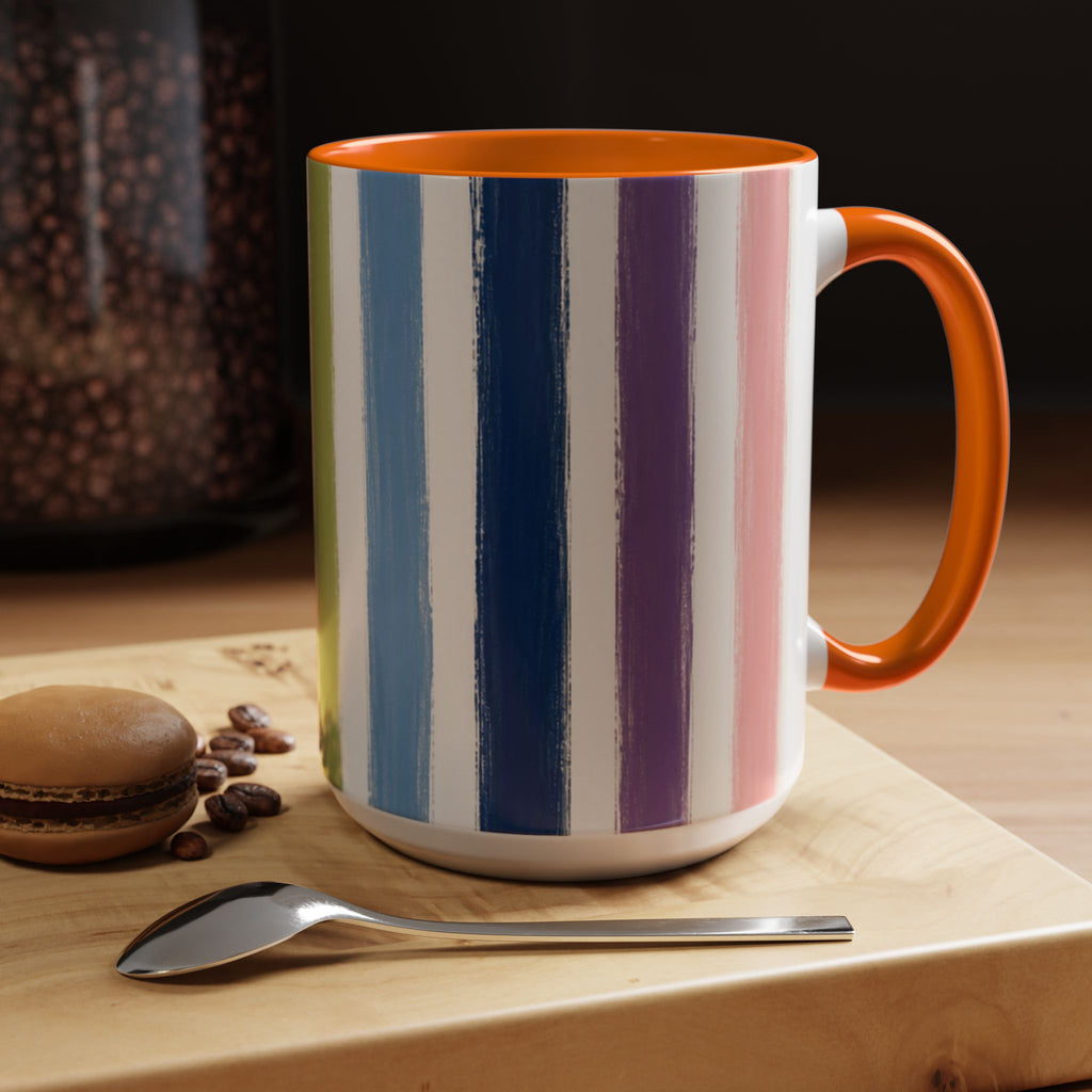 Rainbow Striped Accent Coffee Mug (11/15oz)