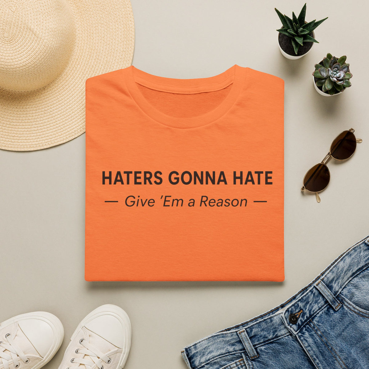 T-Shirt — "Haters Gonna Hate — Give 'Em a Reason" Minimal Graphic Tee