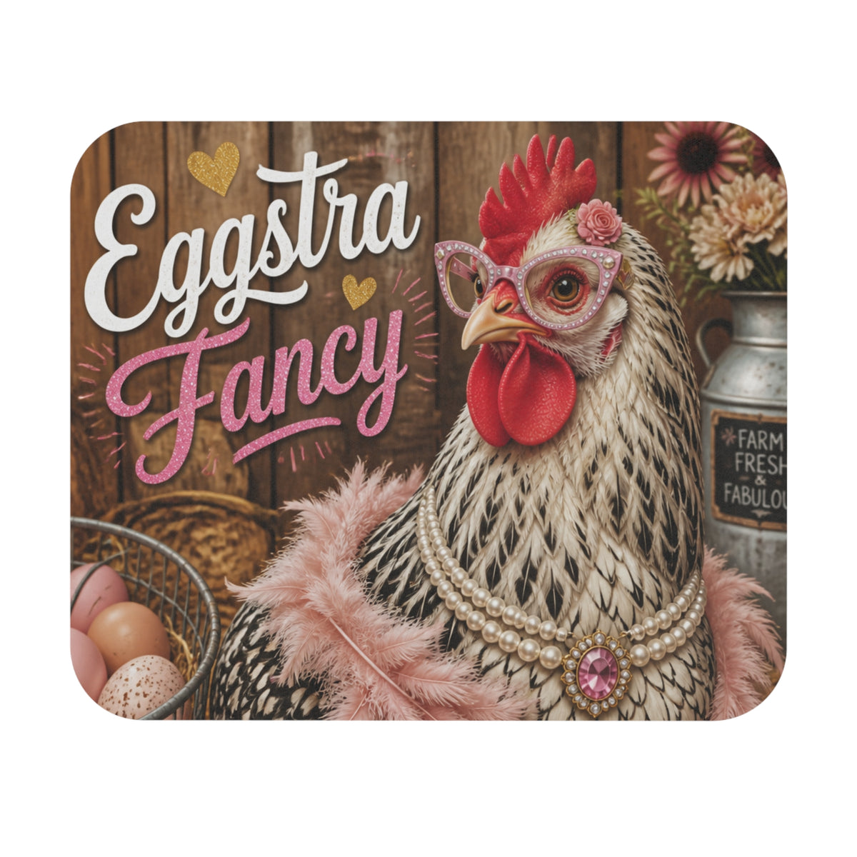Eggstra Fancy Chicken Mouse Pad | Farmhouse Hen Kitchen Decor