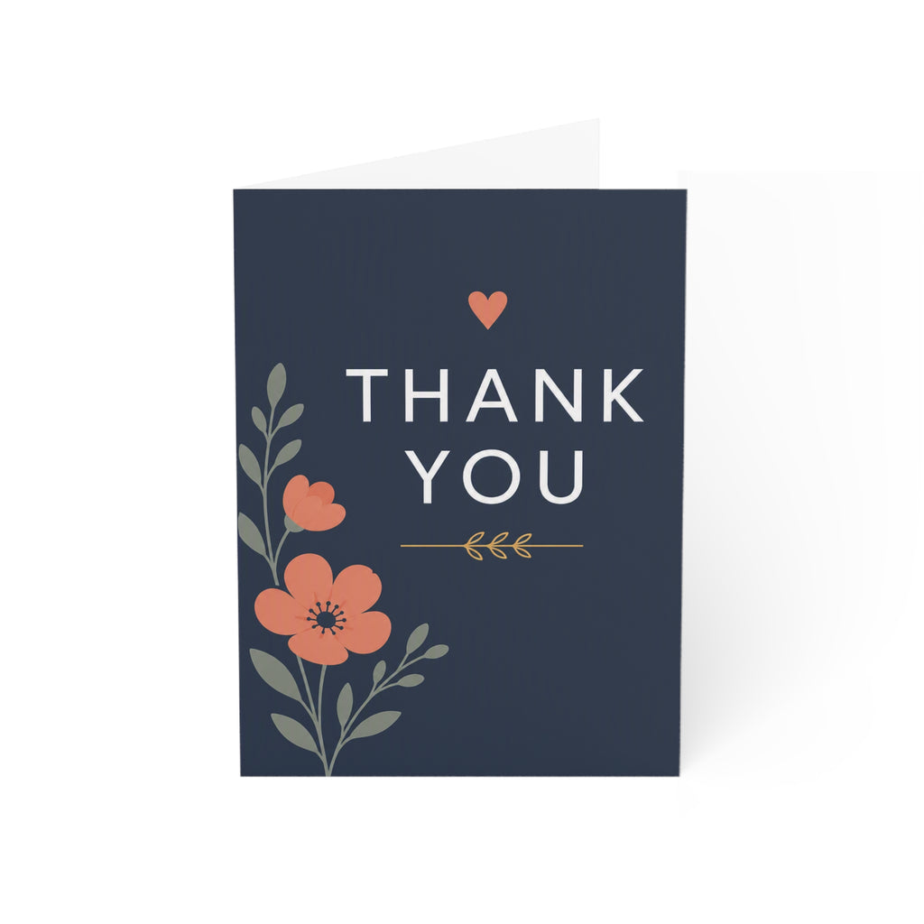 Thank You Greeting Cards — Floral Navy Folded Cards (10/30/50 pcs)
